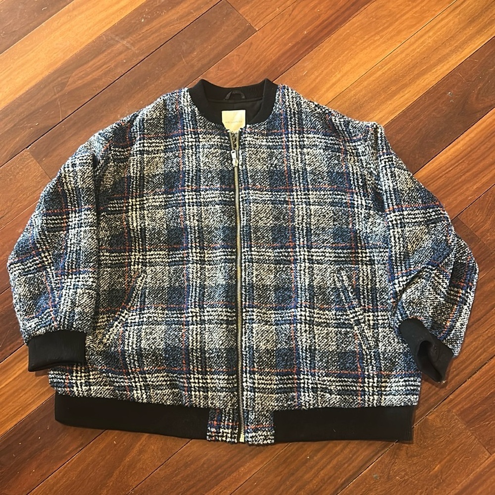 Avec Les Filles Plaid Tweed Bomber Jacket Coat, Size 3X, Gray Grey Blue - Picture 4 of 9
